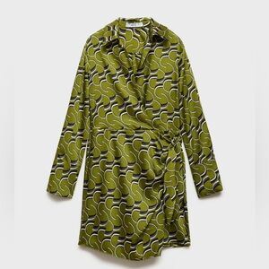 Green Printed Satin Wrap Dress Sz SMALL